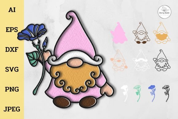 3D Layered Gnome and Morning Glory SVG Shapes for Crafters & Etsy Sellers