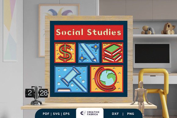 3D SVG Social Studies Shadow Box for School Branding