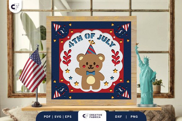 4th of July Bear 3D Shadow Box SVG: Independence Day Design Done Right