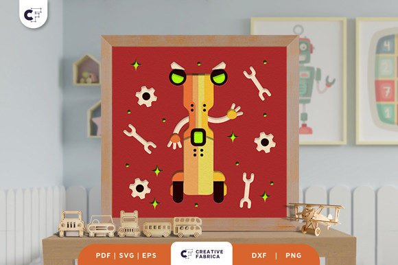 Alphabet Robot Letter I 3D Shadow Box – Playful 3D SVG for Birthday-Themed Branding