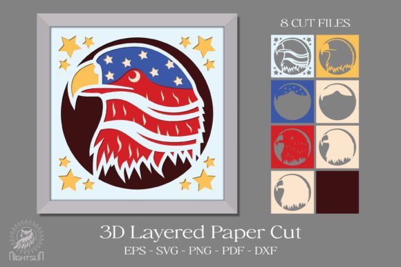 American 3D Layered Paper Cut: A Bold 3D SVG for Creative Shadow Box Design
