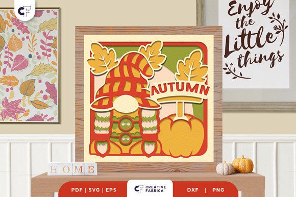 Autumn Gnome 3D Shadow Box SVG: Fall Charm Meets Commercial Design
