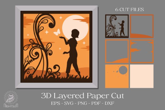 Beautiful Girl 3D Paper Cut for Shadow Boxes & 3D SVG Projects