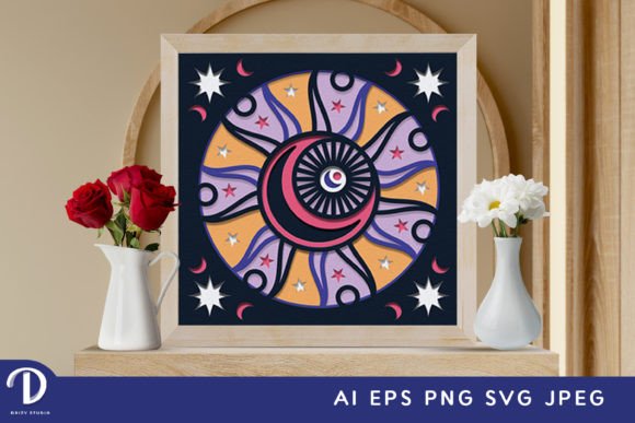 Crescent Moon and Sun 3D SVG for Shadow Boxes