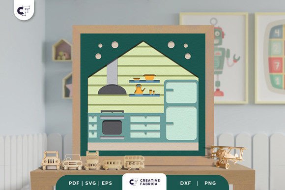 Doll House Kitchen 3D Light Box SVG for Fantasy & Fairy Tale-Inspired Digital Products