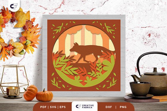 Fall Vibes with Red Fox in Autumn 3D Shadow Box SVG