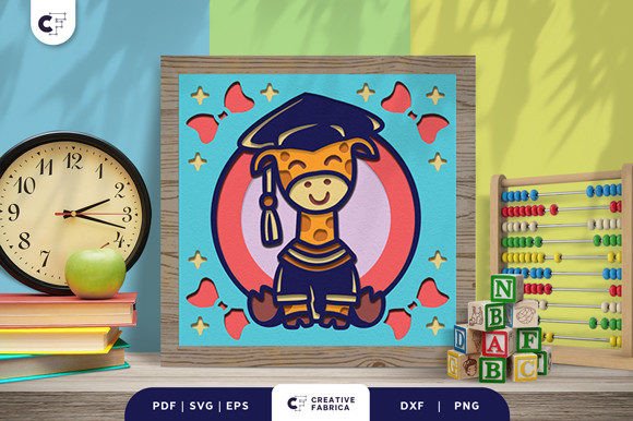 Giraffe on Graduation 3D SVG: School Celebration Design Done Right