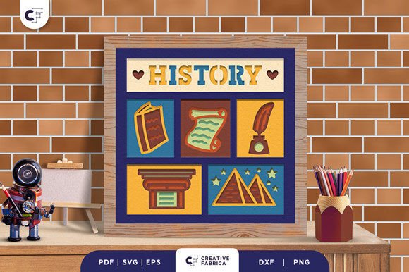 History School Subject 3D Shadow Box: A 3D SVG Design for School-Themed Content