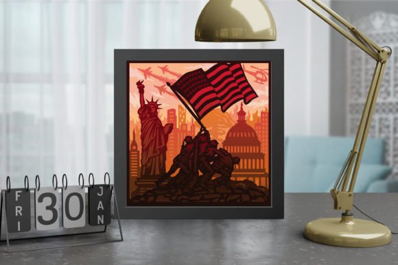 Marines Shadow Box 3D SVG for Independence Day Projects