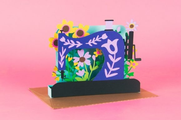 Sewing Machine with Wildflowers 3D SVG Ornaments