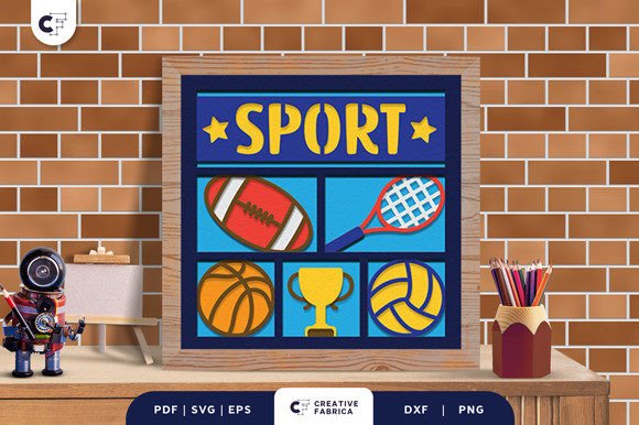 Sport School Subject 3D Shadow Box: 3D SVG for School Branding and Packaging
