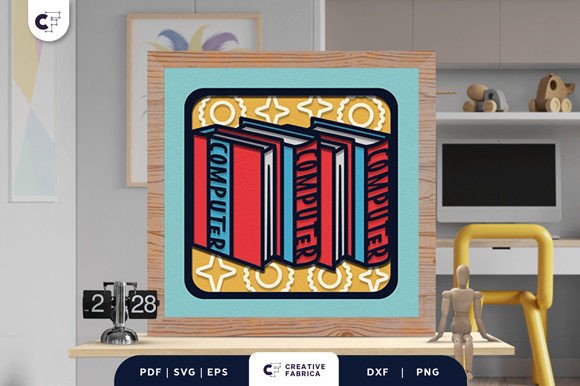 Stack of Computer Books 3D SVG for School Branding & Local Business Design