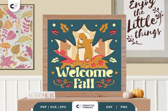Sweeping Fallen Leaves 3D Paper Cut SVG
