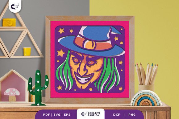 Witch’s Face 3D Shadow Box Papercut SVG for Fantasy-Themed Editorial Design