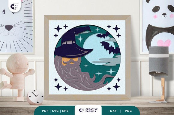 Wizard with Big Beard 3D Shadow Box SVG