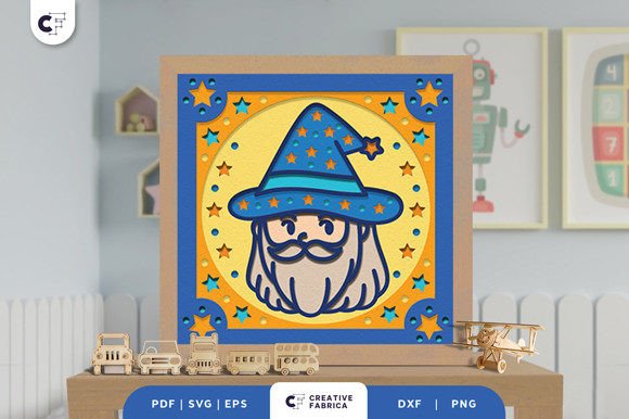 Wizard with Big Hat 3D Light Box SVG: Fantasy Meets Modern Design for Bloggers