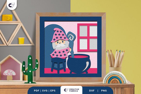 Wizard with Cauldron 3D Layered Paper Cut – Fantasy 3D SVG for Magical Product Design